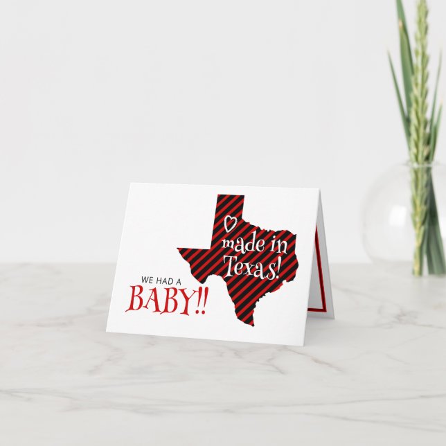 Rot/schwarz gestreift aus Texas Foto Baby Ankündigung (Vorderseite)