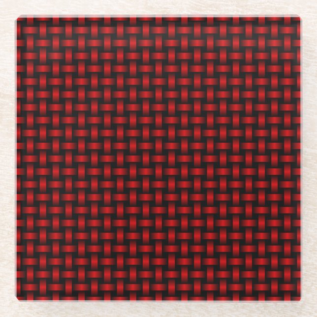 Rot-Schwarz-Gewebe-Muster Glasuntersetzer (Vorderseite)