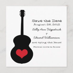 Rot/Schwarz Gitarrenherz Save the Date einladen