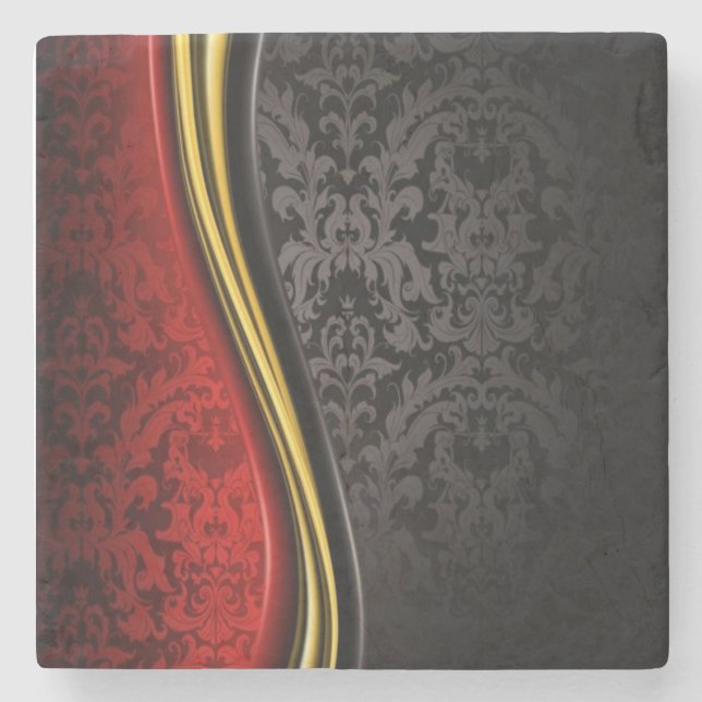 ROT, SCHWARZ & GOLD BAROQUE DESIGN MARBLE UNTERSET STEINUNTERSETZER (Vorderseite)