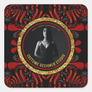 Rot Schwarz + Gold Darkle Kunst Business Promo Sel Quadratischer Aufkleber