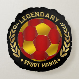 Rot Schwarz Gold Fußball-Logo Rundes Kissen