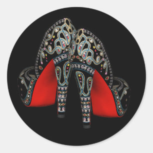 Rot Schwarz Gold High Heel Schuhaufkleber Runder Aufkleber