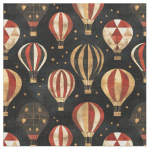 Rot / Schwarz / Gold Hot Air Balloons auf Schwarz Stoff