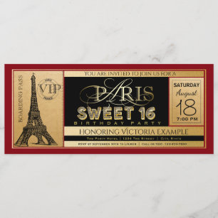 Rot Schwarz Gold Paris Sweet 16 Ticket Einladung