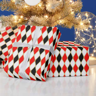 Rot Schwarz Golden Harlekin Weihnachten Urlaub Geschenkpapier