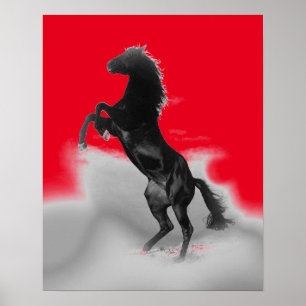 Rot Schwarz Grau Aufzucht Pferd Pop Art Poster