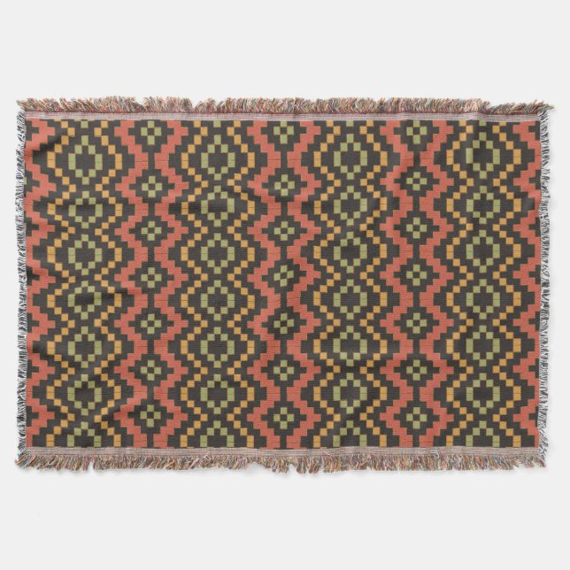 Rot-Schwarz-Grün-Tribal ägyptischer Korb Weave Decke (Vorderseite)