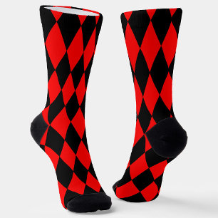 Rot-Schwarz-Harlekin-Diamanten-Damengitter-Design Socken