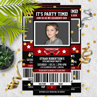 Rot/Schwarz Hockey Ticket Geburtstagsparty Einladung