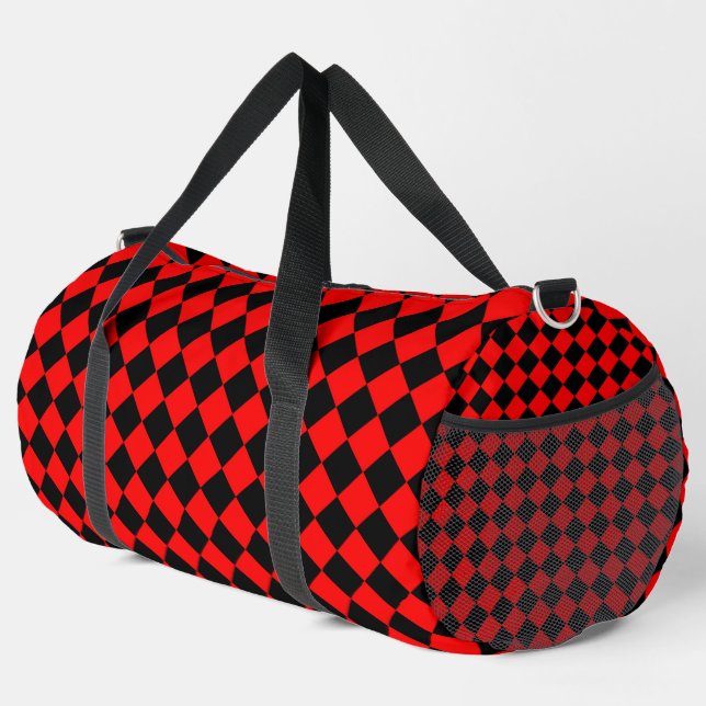 Rot-Schwarz-Karo-Diamantmuster groß Duffle Bag (Rechte Ecke)
