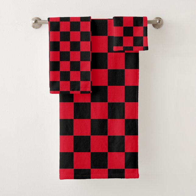 Rot-Schwarz-Karo-Muster Badhandtuch Set (Insitu)