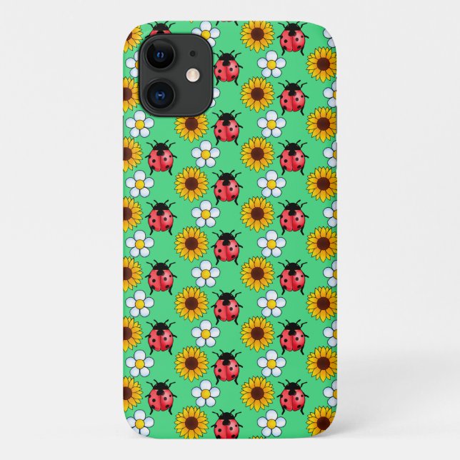 Rot-Schwarz-Ladybug mit Blume Case-Mate iPhone Hülle (Rückseite)