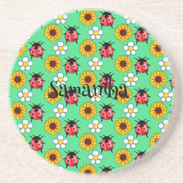 Rot-Schwarz-Ladybug mit Blume Getränkeuntersetzer