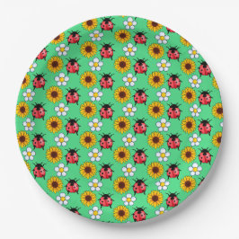 Rot-Schwarz-Ladybug mit Blume Pappteller