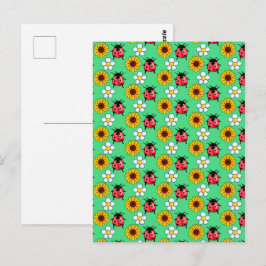 Rot-Schwarz-Ladybug mit Blume Postkarte