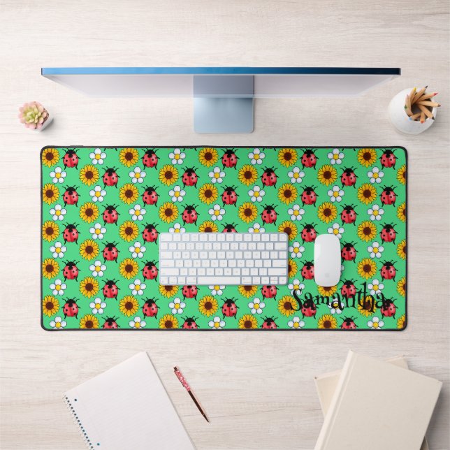 Rot-Schwarz-Ladybug mit Blume Schreibtischunterlage (Büro 1)