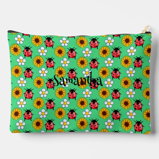 Rot-Schwarz-Ladybug mit Blume Zubehörtasche (Rückseite)