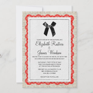 Rot & Schwarz Landhochzeit Einladungen aus Jute