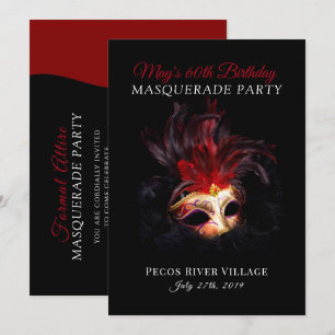 Rot-Schwarz-Masquerade-Party Einladung