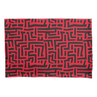 Rot-Schwarz-Motiv | Geometrisches Labyrinth-Muster Kissenbezug