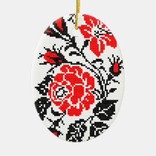 Rot/Schwarz Rose Kreuzstich Russisches Muster Keramikornament