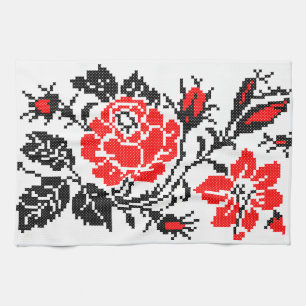 Rot/Schwarz Rose Kreuzstich Russisches Muster Küchentuch