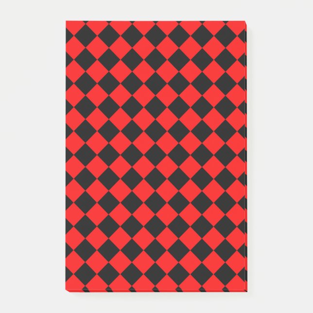 Rot-Schwarz-Schachbrett-Diamantmuster Post-it Klebezettel (Vorderseite)
