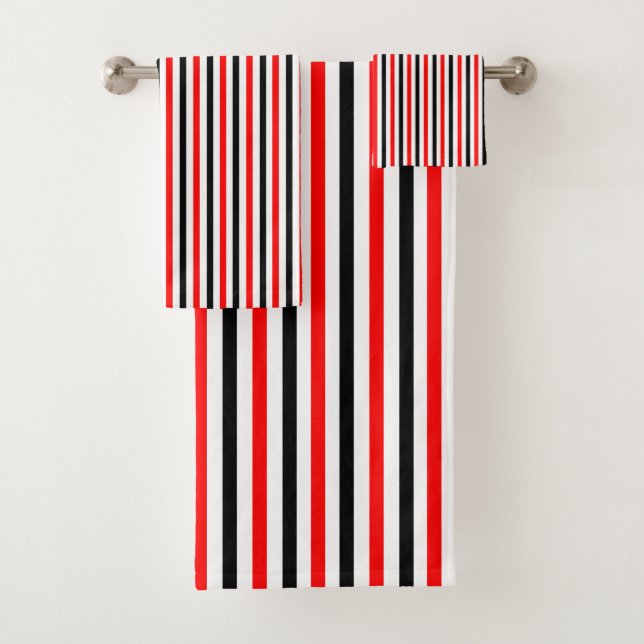 Rot-Schwarz-Streifendesign Badhandtuch Set (Insitu)