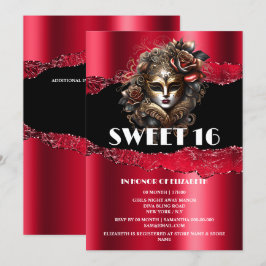 Rot schwarz süß 16 Mädchen Maskerade Maske 3D Glam Einladung