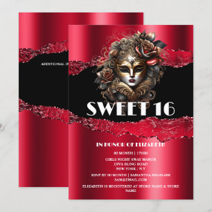 Rot schwarz süß 16 Mädchen Maskerade Maske 3D Glam Einladung