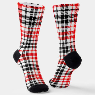 Rot Schwarz Twill Karo Tartan auf Weiß Socken