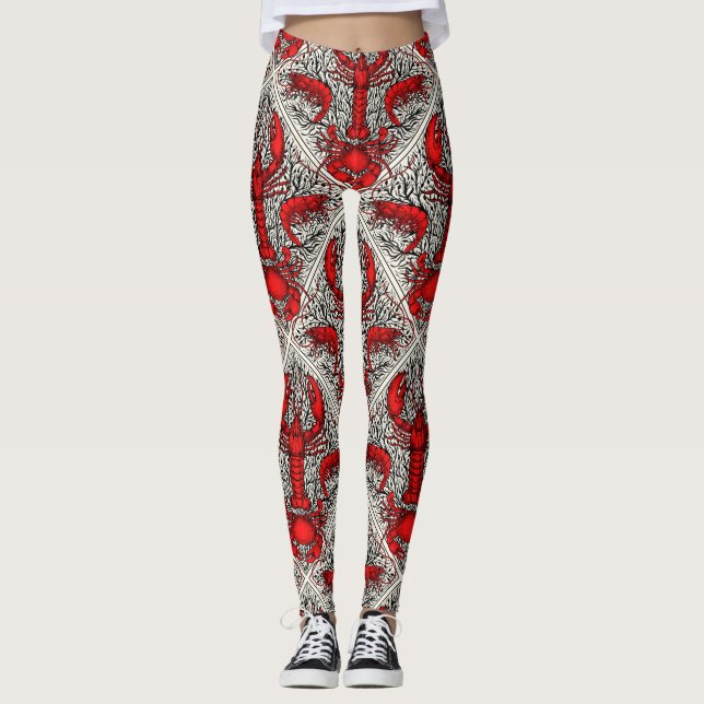 Rot, Schwarz und Elfenbein Leggings (Vorderseite)