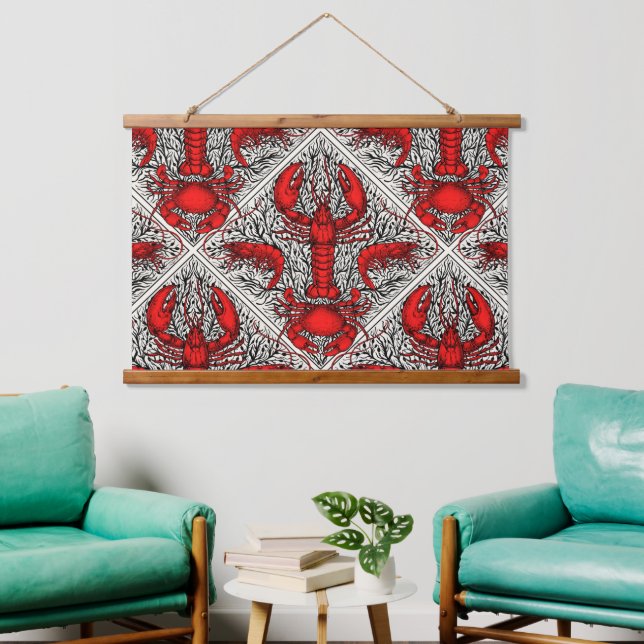 Rot, Schwarz und Elfenbein Wandteppich Mit Holzrahmen (Wohnzimmer)