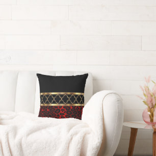 Rot, Schwarz und Gold Quatrefolie und Leopard Kissen