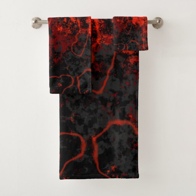 Rot, Schwarz und Graumarmor Abstrakt Badhandtuch Set (Insitu)