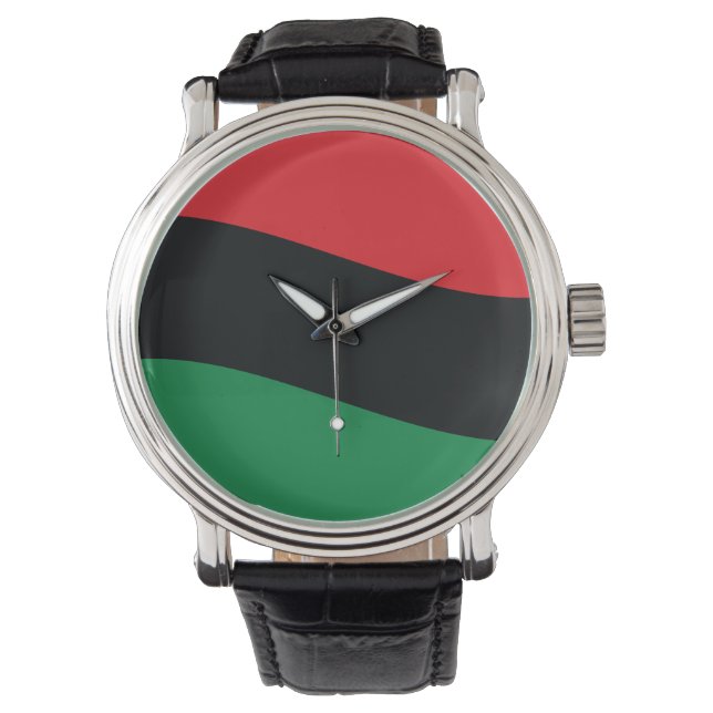 Rot-, Schwarz- und Grüne-Flagge Armbanduhr (Vorderseite)