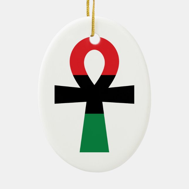 Rot, Schwarz und grüner Ankh Keramik Ornament (Hinten)