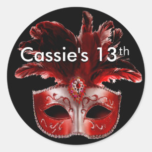 Rot, Schwarz und Silver Masquerade Party Sticker