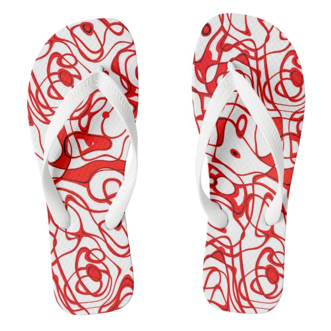 Rot, Schwarz und Weiß Abstrakt Flip Flops (Fußbett)