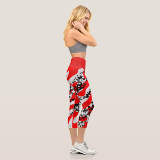 Rot Schwarz und Weiß Capri Leggings