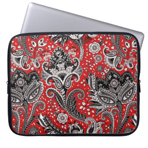 Rot Schwarz und Weiß Floral Paisley Bohemian Boho Laptopschutzhülle