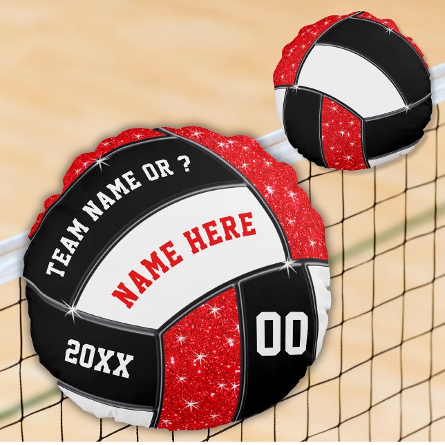 Rot, Schwarz und Weiß, Geschenke für Volleyballspi Rundes Kissen (Red, White and Black, Personalized, Volleyball Pillow. Great, Senior Night Gifts for Volleyball. )