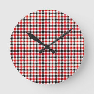 Rot Schwarz und Weiß Gingham Karo Runde Wanduhr