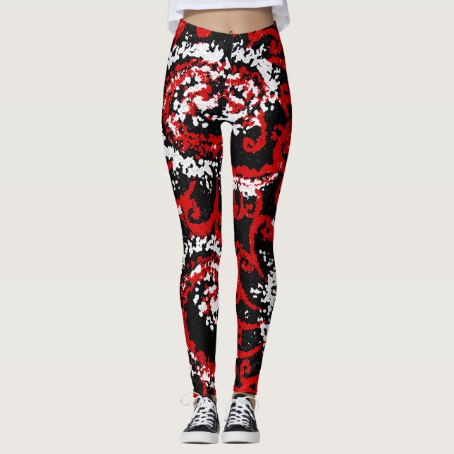 Rot, Schwarz und Weiß Leggings (Vorderseite)