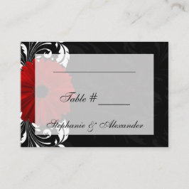 Rot, Schwarz und Weiß Scroll Gerbera Daisy Platzkarte