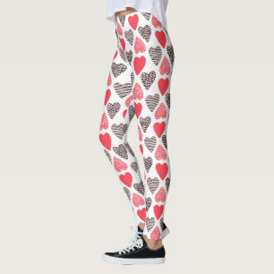 Rot-Schwarz-Valentin-Herz-Muster Leggings