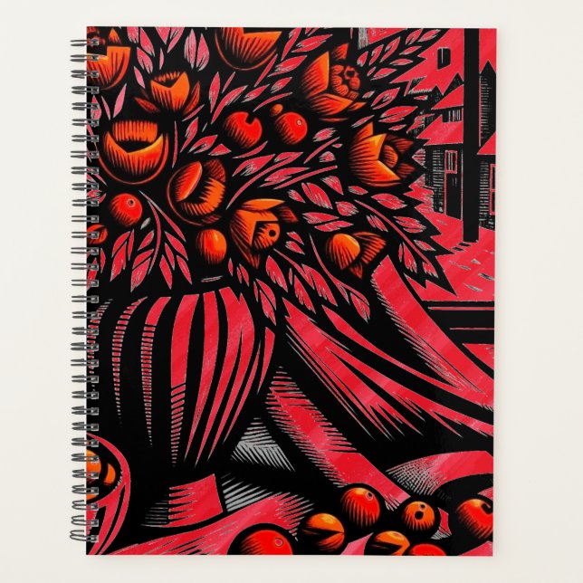 Rot-Schwarz-Vase mit lebhaften Blume Planer (Vorderseite)