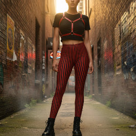 Rot & Schwarz vertikal gestreift Leggings