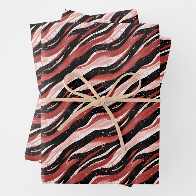 Rot / Schwarz / Weiß Abstrakte Linien Geschenkpapier Set (Beispiel)
